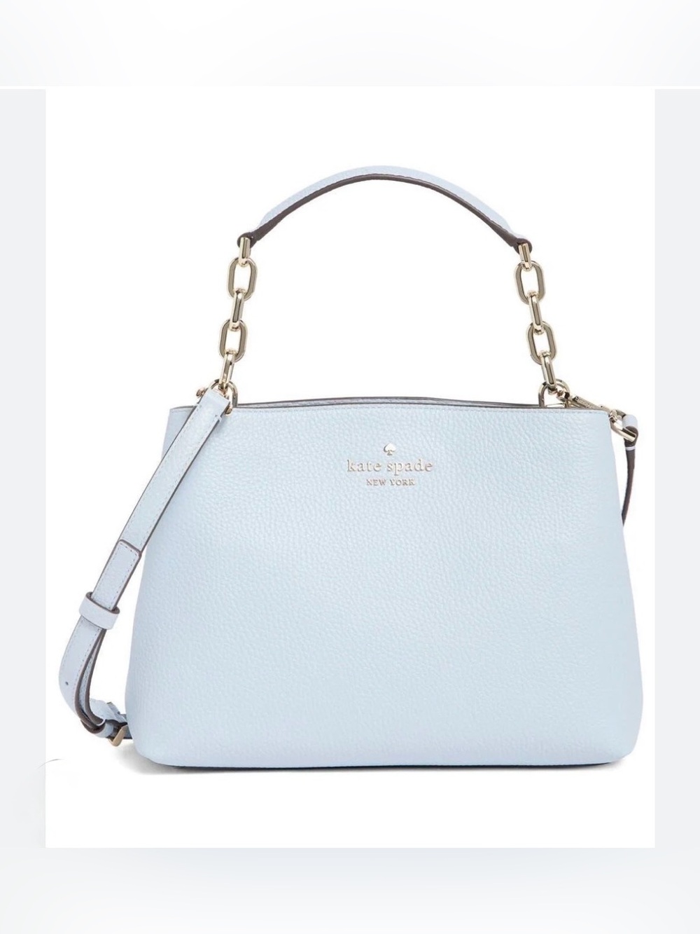 kate spade Aubrey Pebbled Leather Crossbody Chain Top Handle Satchel, Pale Hydra